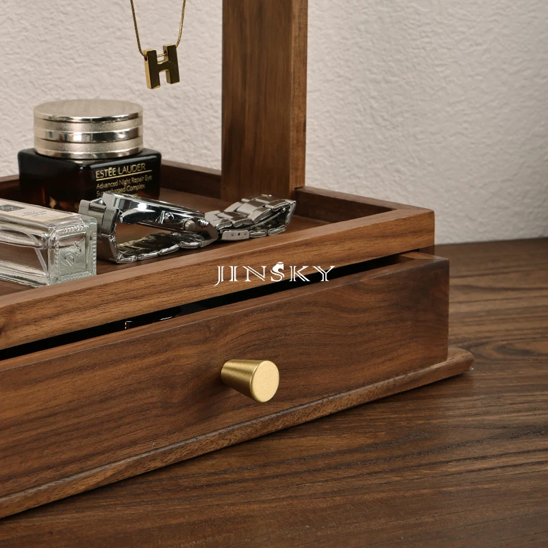 JINSKY Solid wood drawer jewelry box entry porch key storage rack Storage rack Living room simple wooden hangings
