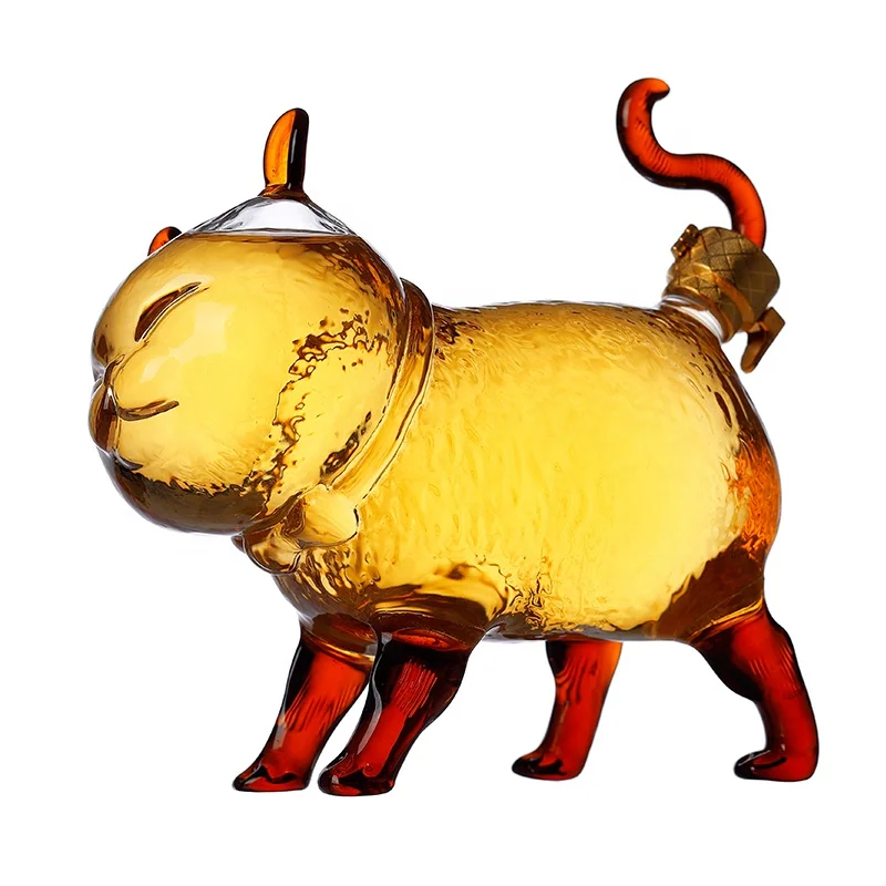 800ml Cute Kitten Shape Glass Wine Bottle Glass Wine Decanter