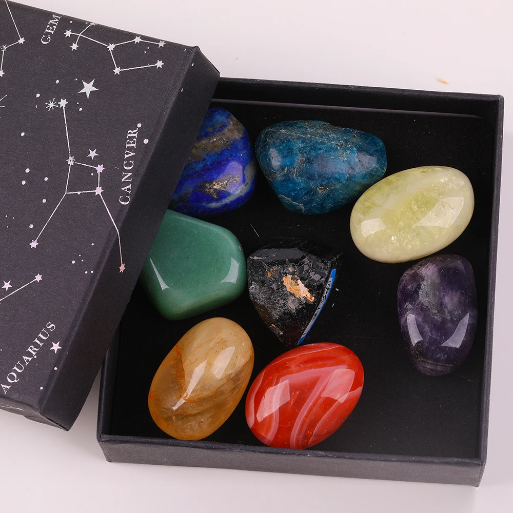Wholesale 7 Chakra Natural Crystals Healing Stones Gift Box Set