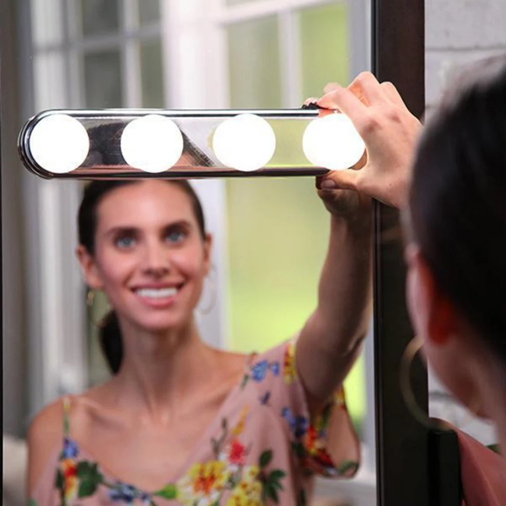Hot Sale 4*AA power supplies portable LED Vanity Switch makeup light with 4 Dimmable Bulbs