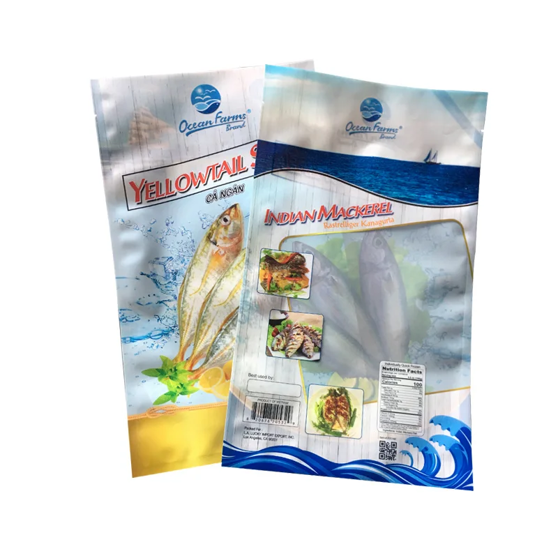 Customized Printed Nylon PE Plastic Frozen Food Smoked Fish Meat Food Packaging Vacuum Food Bag