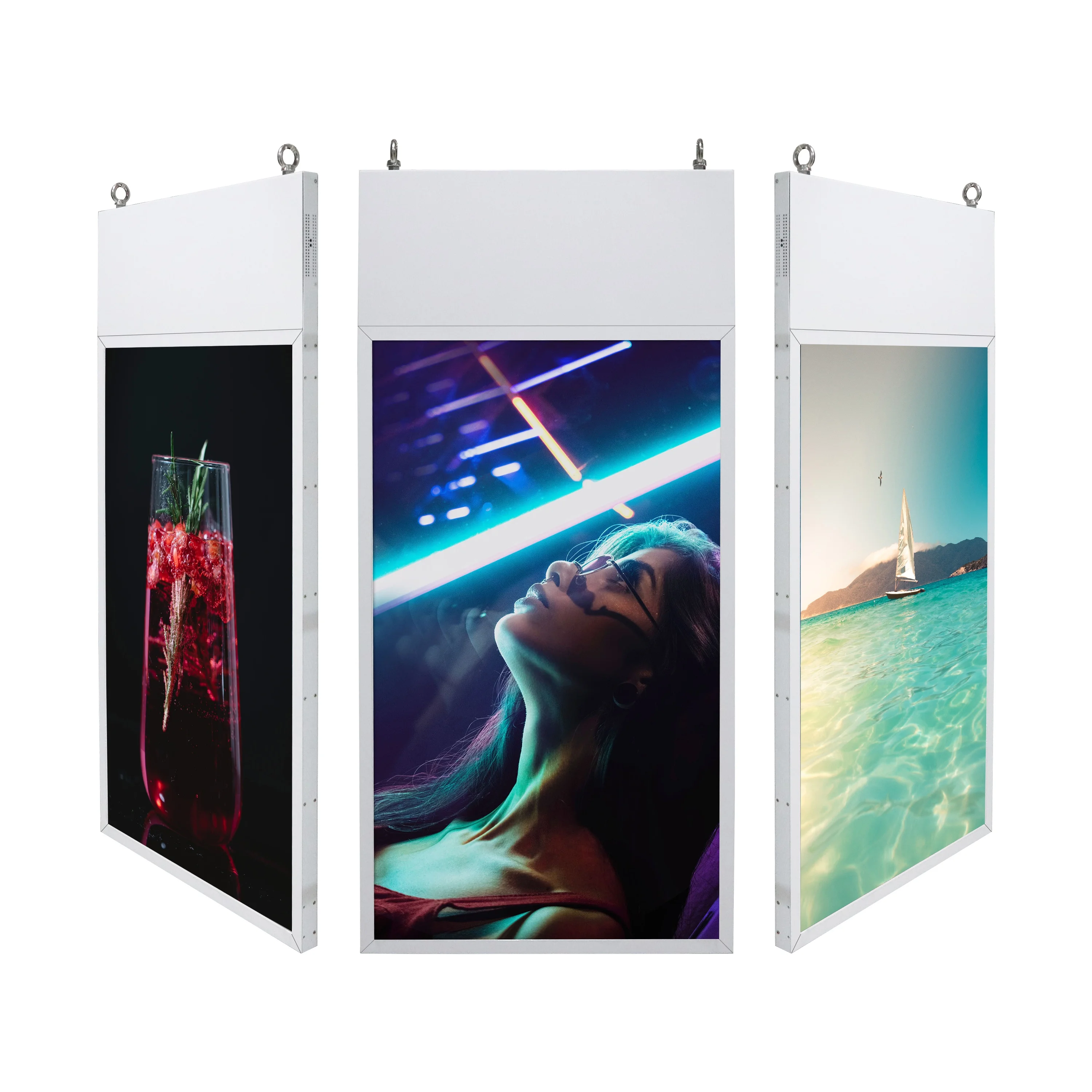 Custom 50inch High Brightness Ultra Thin Advertising Player Window Hanging Double Sided LCD Dual Screen Digital Display