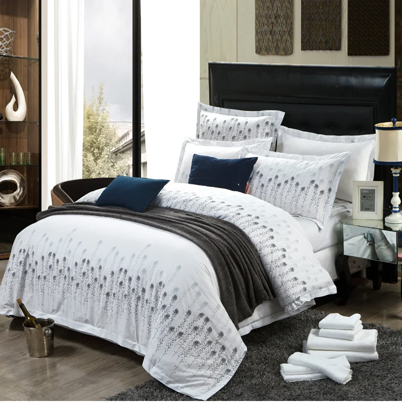 Percale Bedding Sets White Bed Linen 100 Cotton Fitted Sheet Bed Sheet Hotel Linen 4 Piece Bed Sheet Set