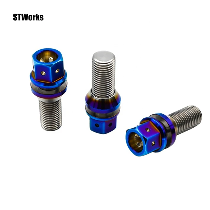 M14 *1.5*28 mm burnt blue titanium GR5 automotive titanium alloy wheel hub bolts nuts double head bolts for automotive parts