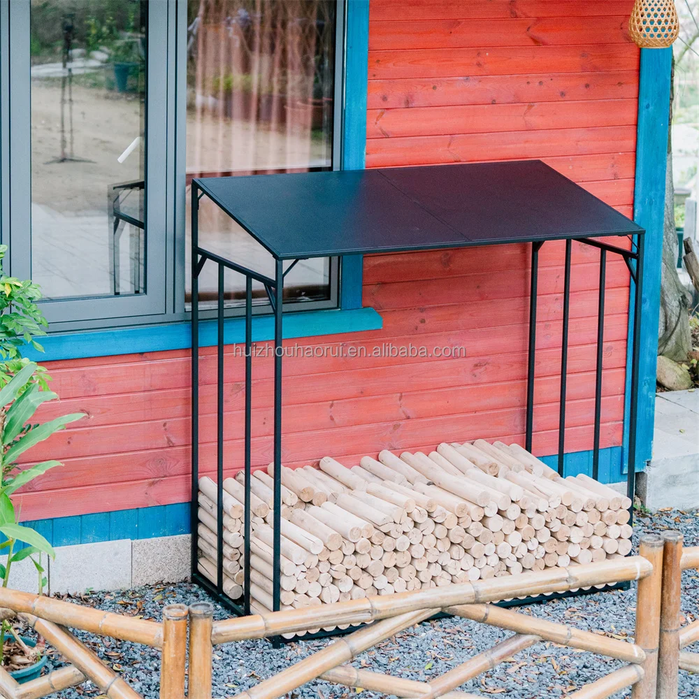Sturdy Morden Metal Firewood Shelf Wood Storage Log Holder Firewood Rack With Roof
