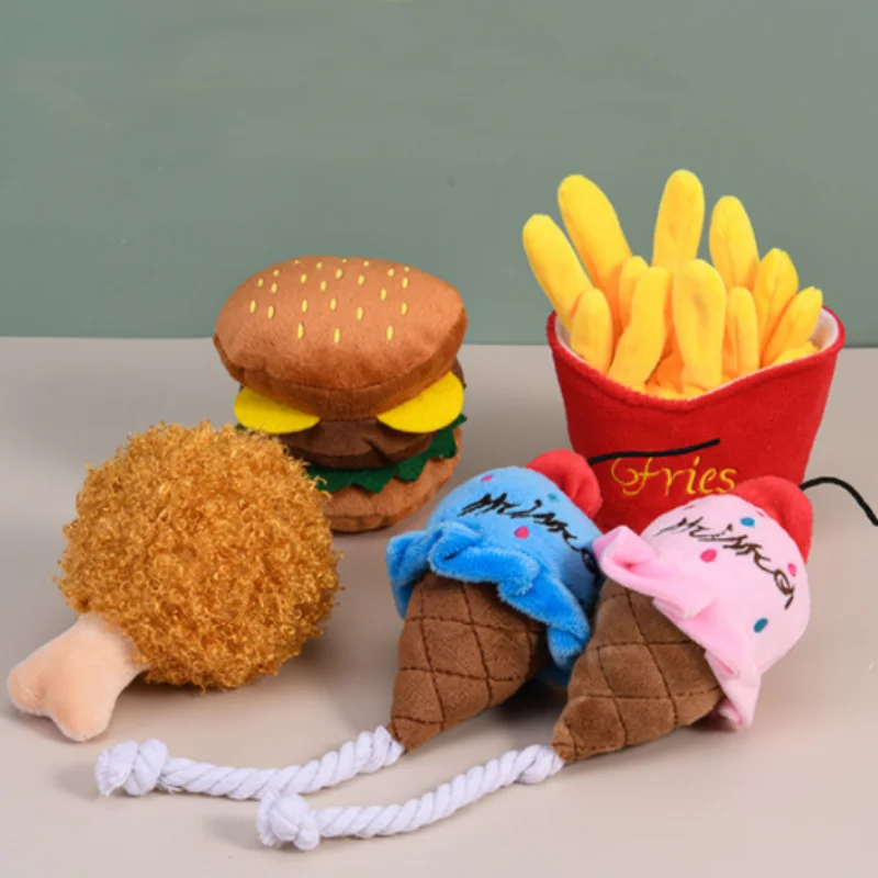Wholesale Puppy Fries Burger Chewing Bulk Dog Toy Plush Molar Teeth Funny Plush Squeaky Dog Soft Toy