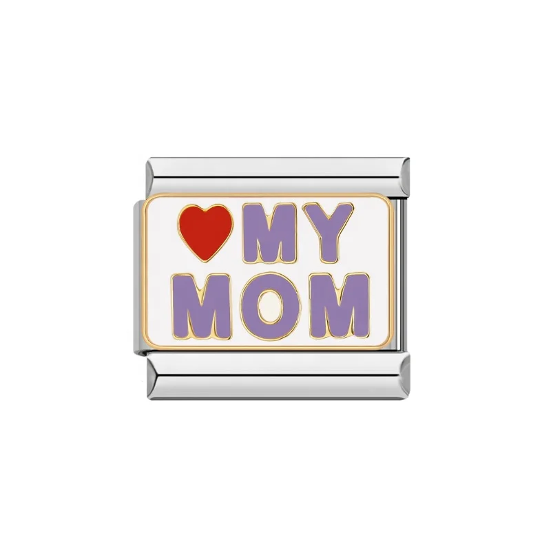 Stainless Steel Modular Links Composable Mothers Day Jewelry Girls Fancy Customize Red Heart Love My Mom Italian Charm Bracelet