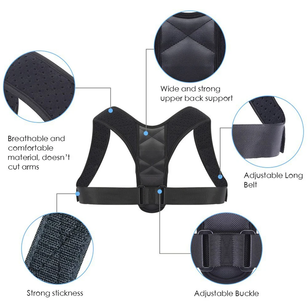 Fully Adjustable Posture Corrector De Postura Ojeras Clavicle Neck Back Brace Belt Pain Shoulder Lumbar Support Belt
