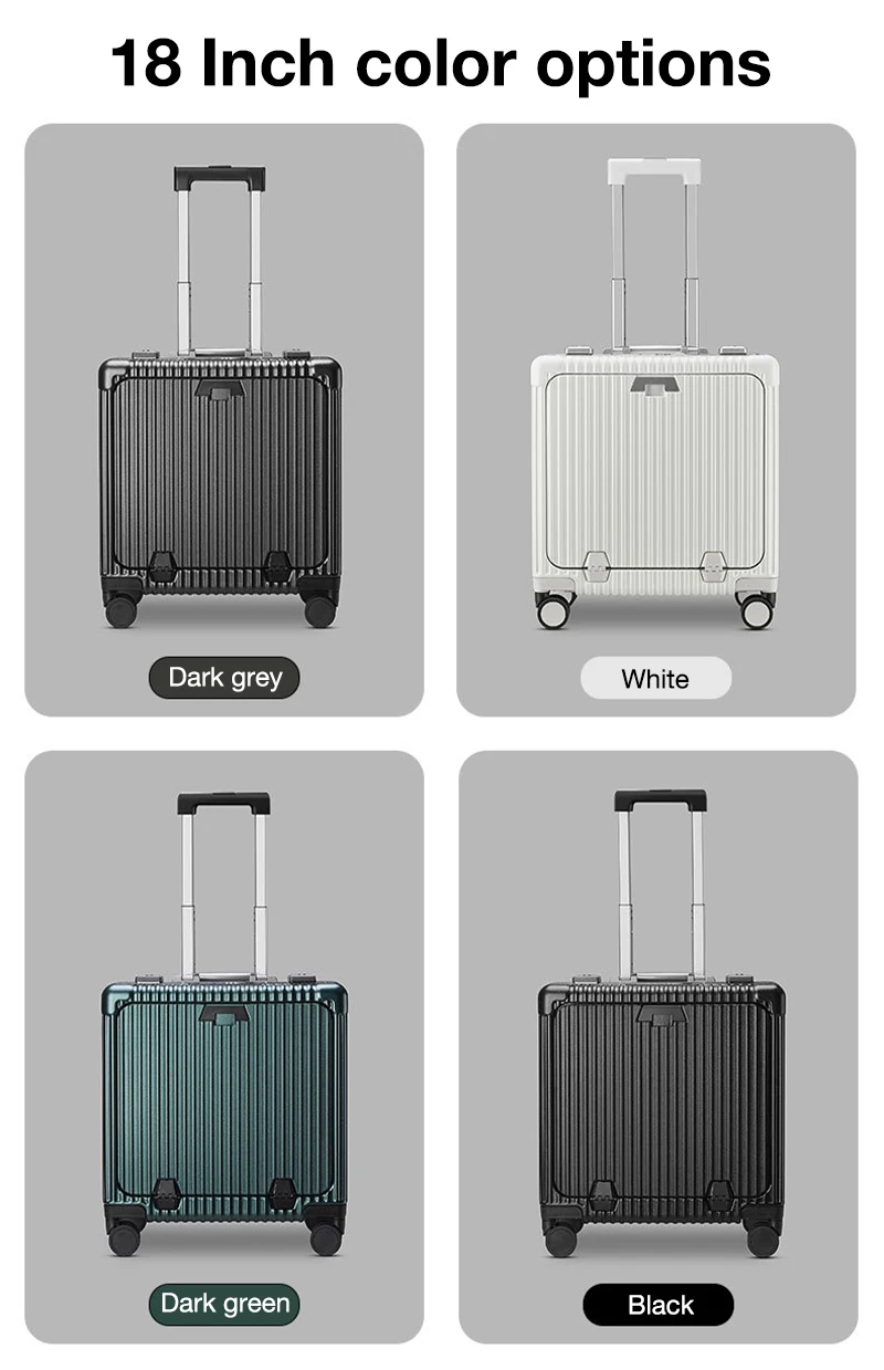 2023 New Design Multifunctional Front Open Luggage Aluminum Suitcase Travel Bag With Usb Charger And Cup Holder