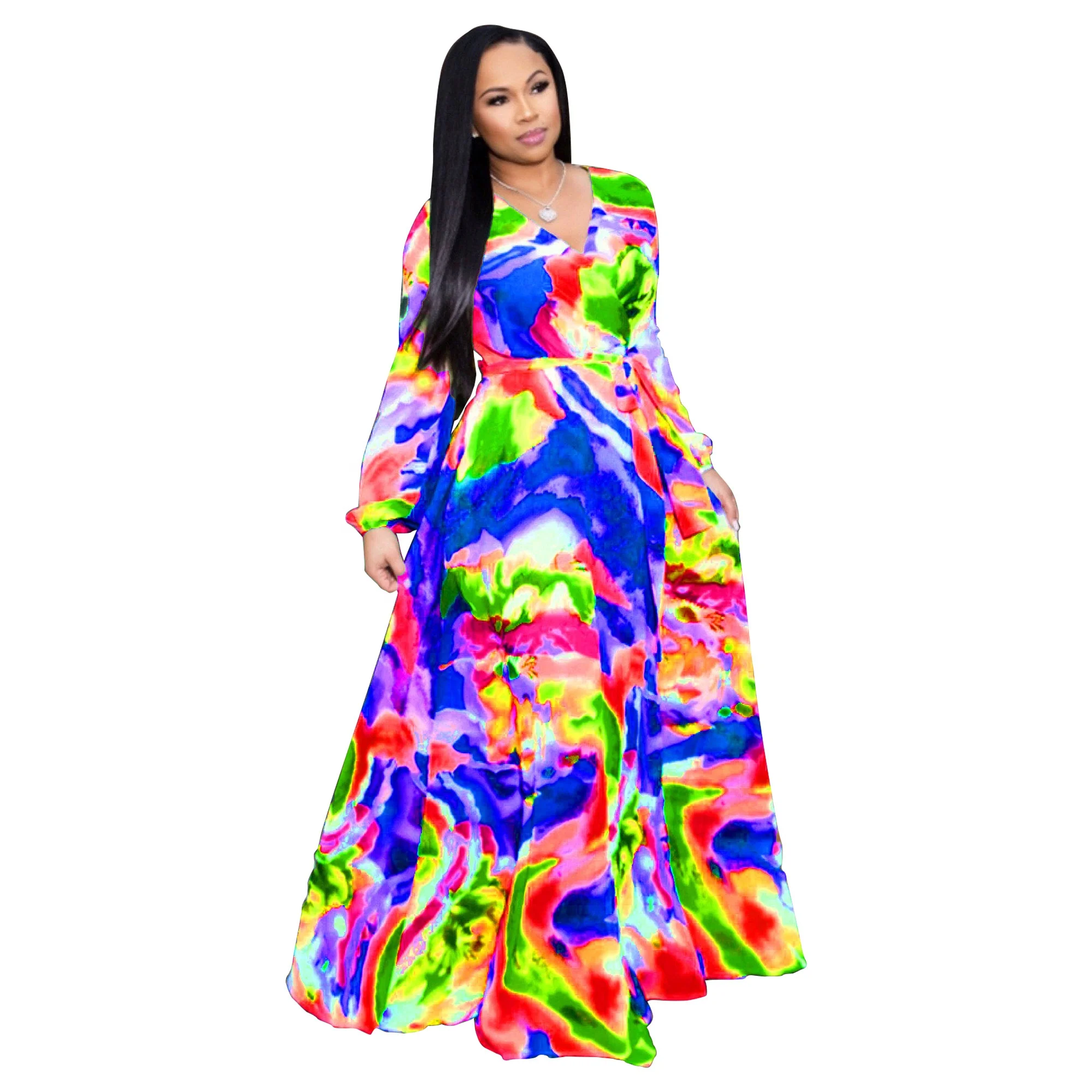 Women New Fashion Ethnic Long Dress Sexy V Neck Club Summer Beach Chiffon Party Dress Chic and Trendy Plus Size Maxi Dresses