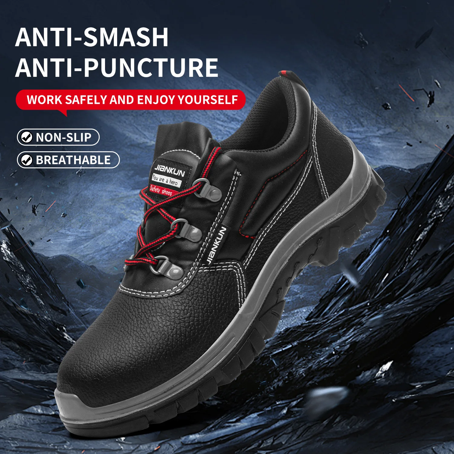 JIANKUN Industrial Sneakers Breathable Steel Toe Leather Shoes stainless steel toe rings Anti-Impact Protective Safety Feature