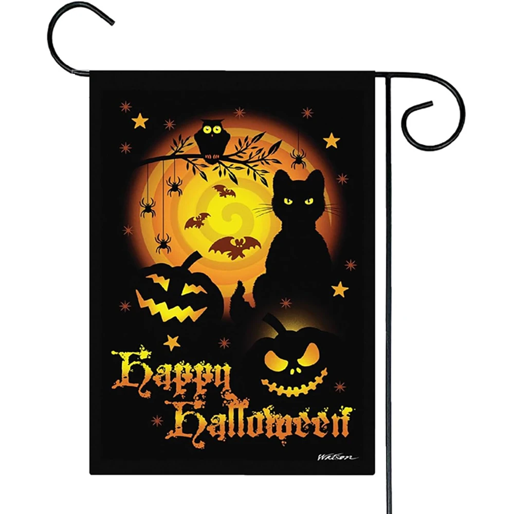 OEM Customizable Double-Sided Halloween Pumpkin Skull Linen Burlap Yard/Garden Flag for Home Decor during the Holiday Season