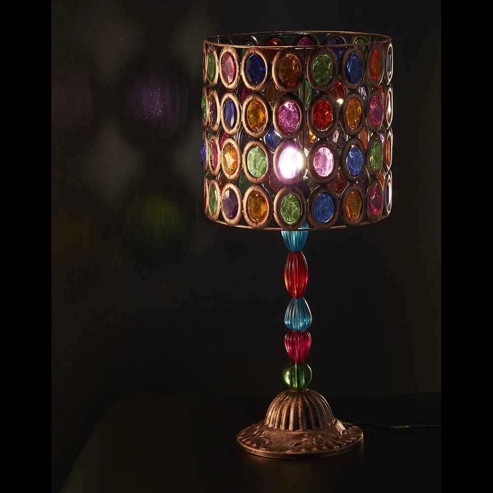 Handcrafted Moroccan Table Lantern Lamp Tiffany Style Table Light Vintage Retro Floral Bronze Electric Living Room Plastic Ce AC