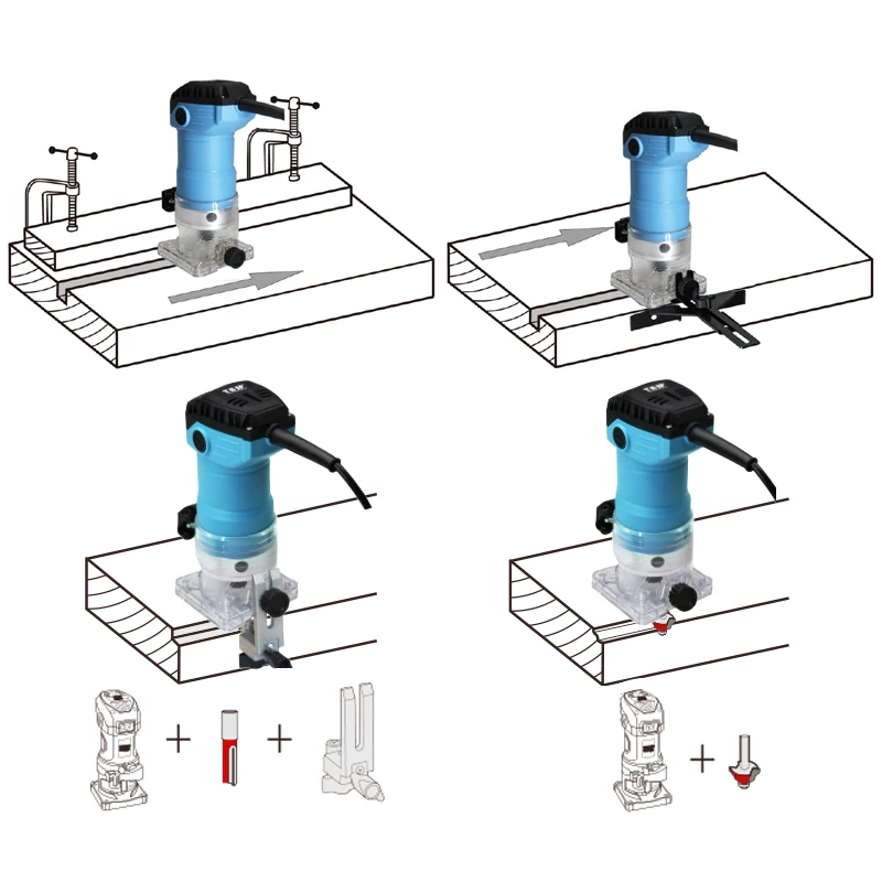 220V 600W Electric Trimmer 6.35mm Collet Mini Wood Router Woodworking Tools