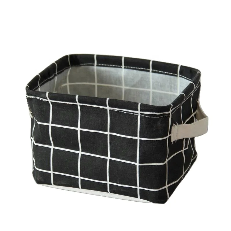 Newest Nordic Style Brief Linen Desk Storage Box Holder Plaid Geometric Print Jewelry Cosmetic Stationery Organizer Case
