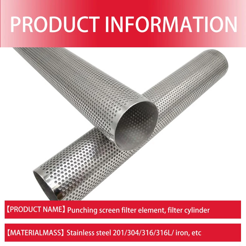 100 150 Micron 0.5 1 2 3Mm Hole Ss Perforated 304 Stainless Steel Round Cylinder Perforated Filter Tubes