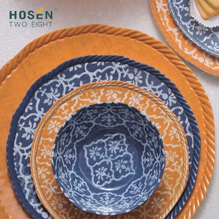 High Quality Colorful Round  Dinning  Restaurant Hotel Home Melamine Dinnerware Set Hard Plastic  Kitchen Plates