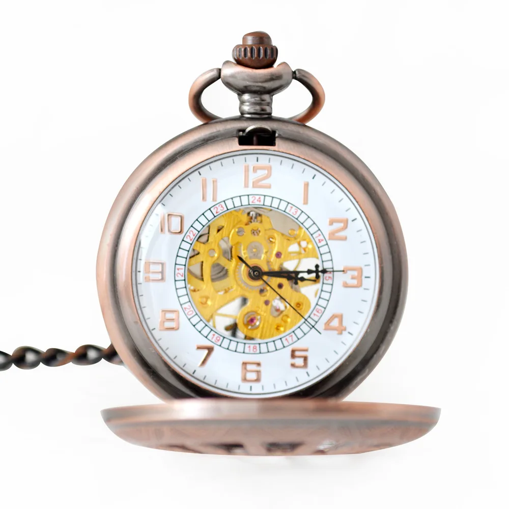 Antique Hollow Manual Bronze Hand Winding Mechanical Retro Roman Sun Pocket Watch