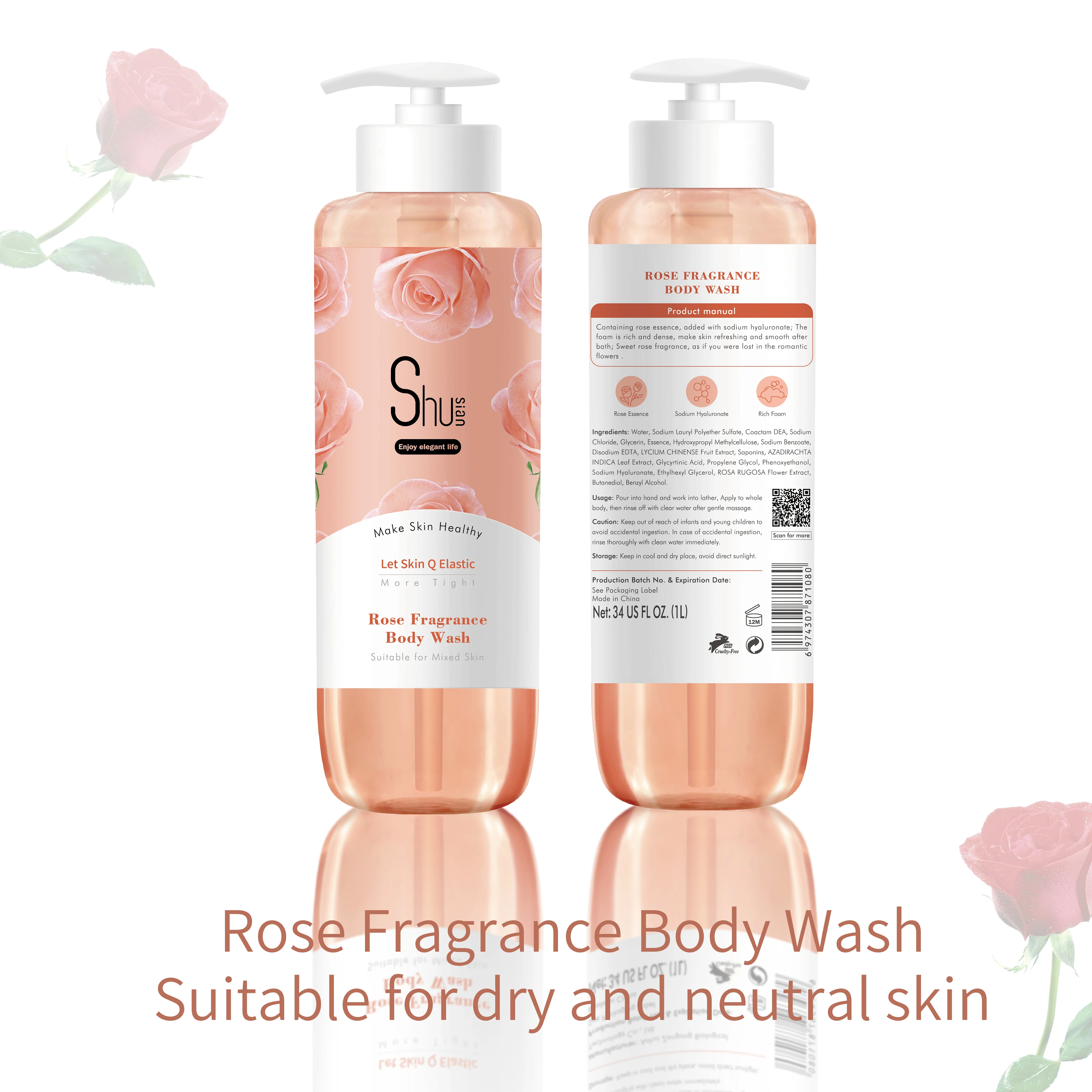 OEM ODM Rose Fragrance perfume Body Wash shower gel smell rose for Dry and Neutral Skin  for Women