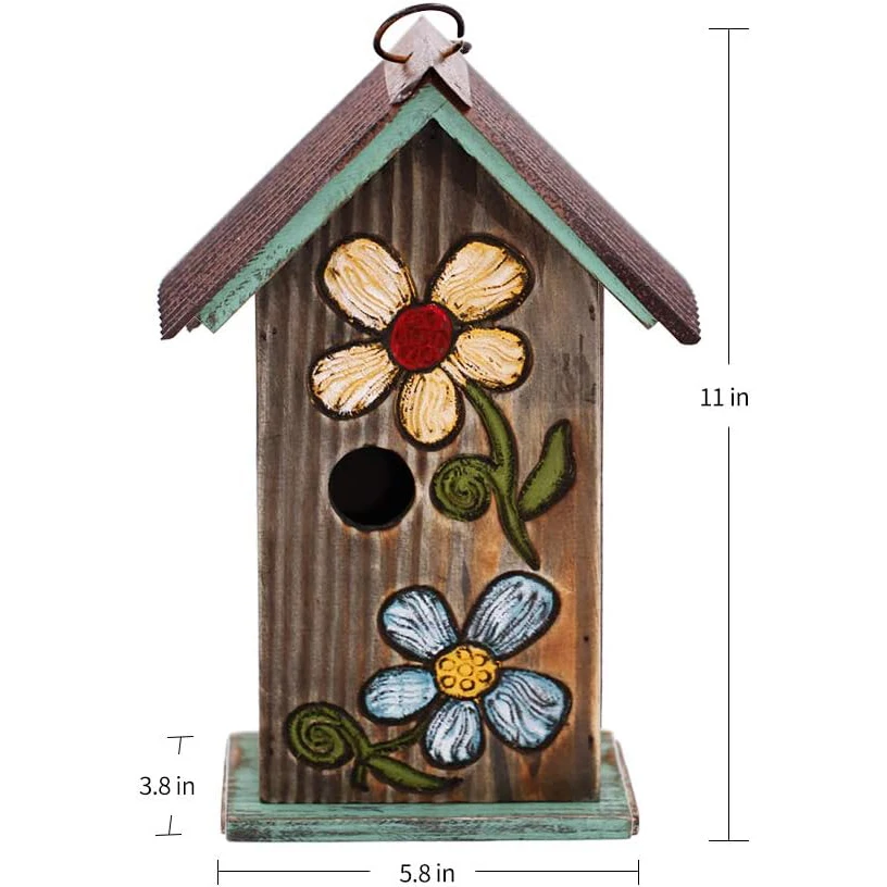 Carved wooden flower-shaped bird house with ring-hung bird house for garden patio porch decoration