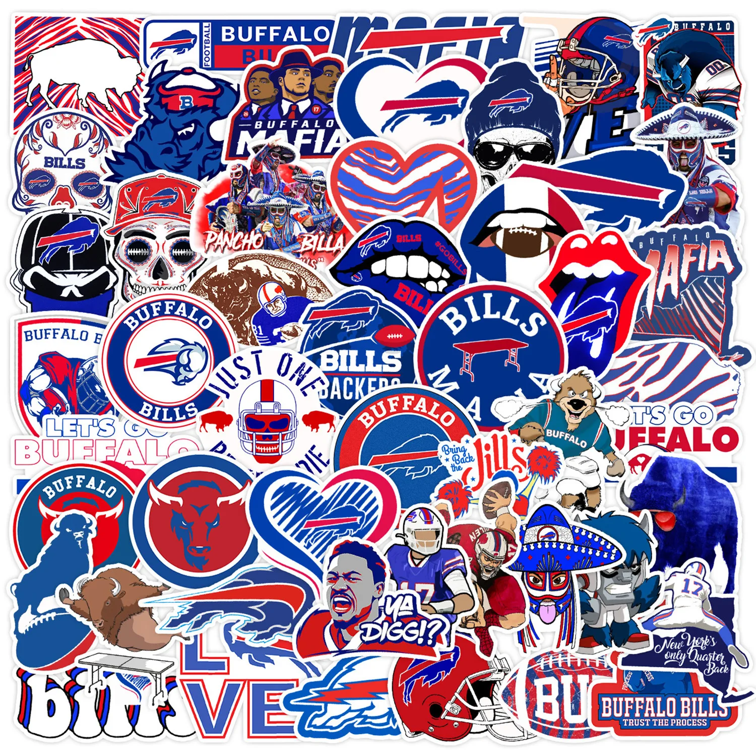 50Pcs NFC Rugby Buffalo Bills Graffiti Stickers Decorative Label For Luggage Laptop Guitar Helmet Skateboard Waterproof Sticker