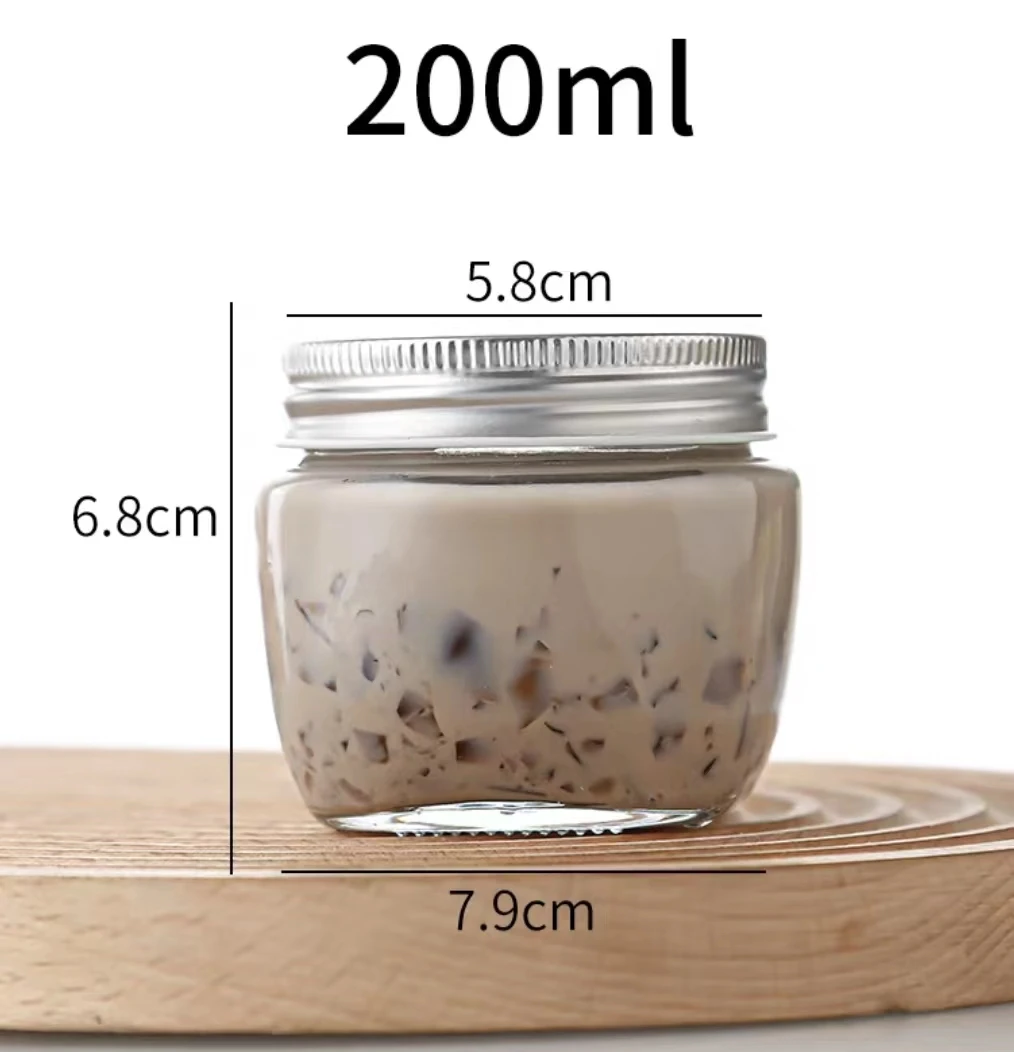 High Quality Screw Lid Square Transparent Food Storage 200ml Mason Honey Jam Glass Jar