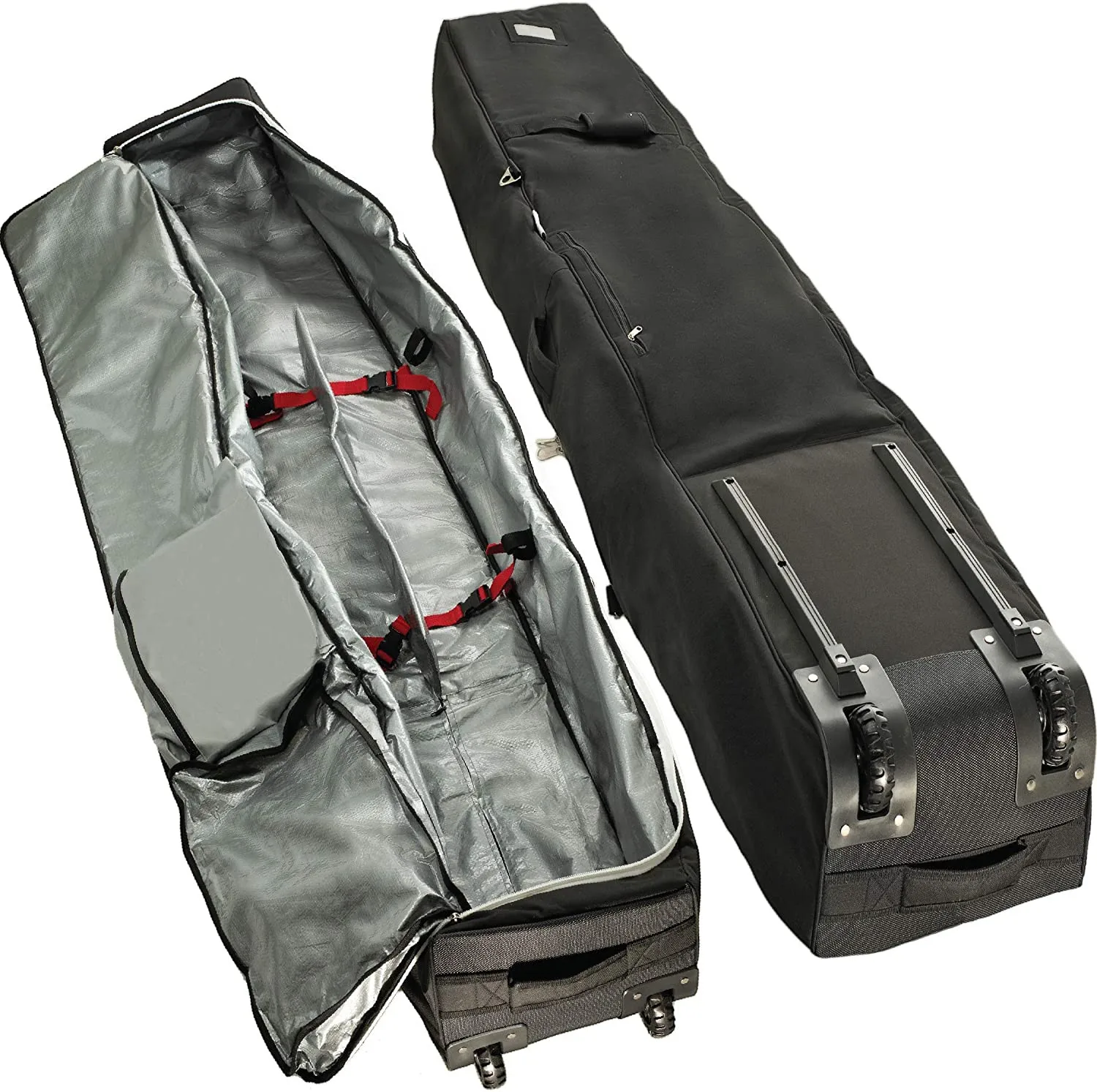 Rolling double padded ski bag with wheels for air travel