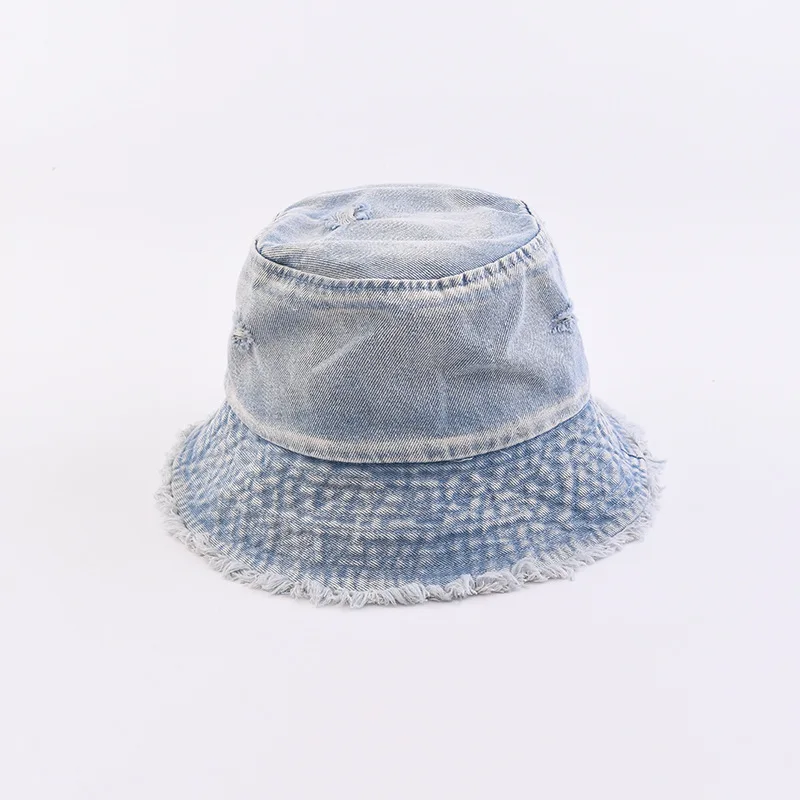 fashion vintage high quality denim bucket hat unisex custom logo embroidery women jeans bucket hats with hole