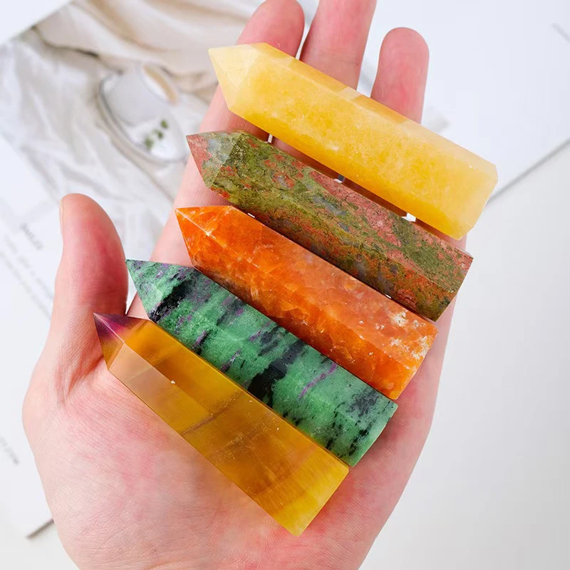 Natural Crystal Wand Crafts Polished Healing Rose Quartz Amethyst Tower Tiger Eye Stone Crystal Point Wand