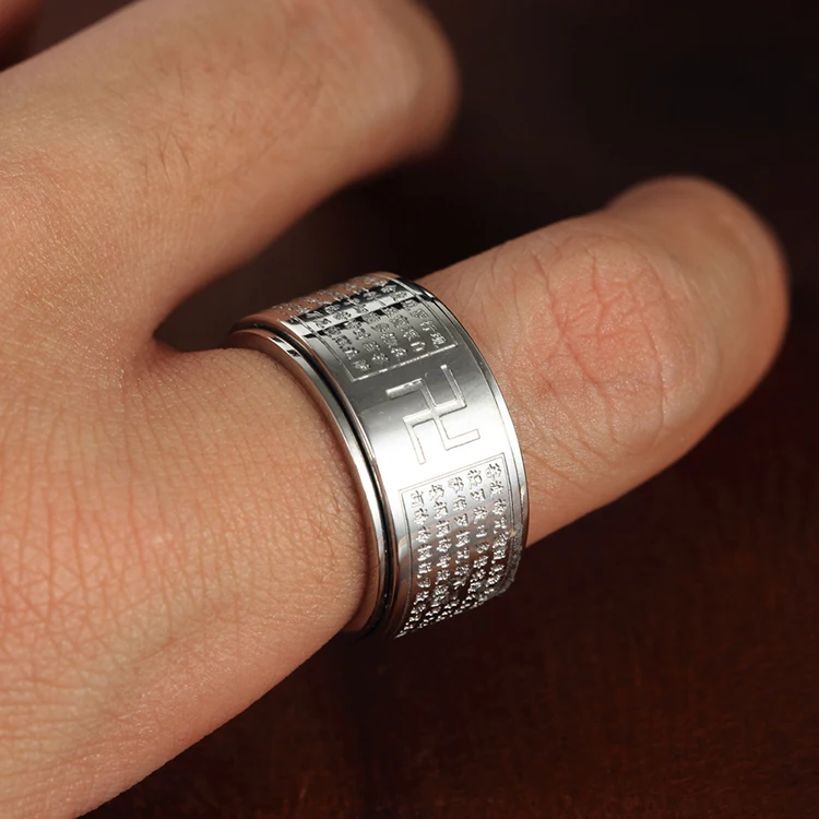 New Style WHOLESALE Men Stainless Steel 18K Gold Rotatable Scripture Finger Ring