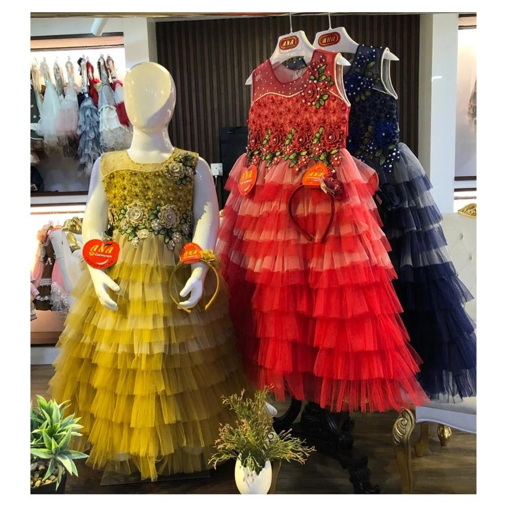 new 4-7 years lace sleeve less girl princess layered dress comfortable breathe freely kids baby party dress