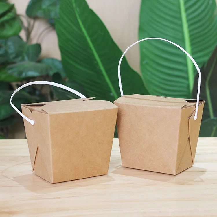 Leak and Grease Resistant Takeout Noodle Fried Rice Food Kraft Paper Take Out Box Container