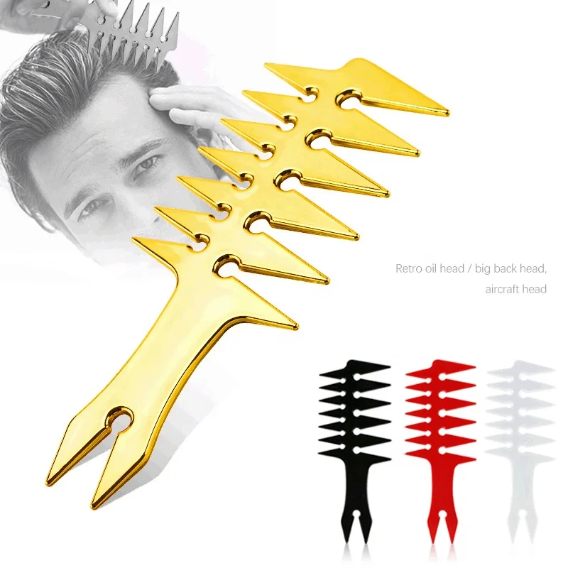 Customized Logo Design Five Color Electroplated Wide Toothed Comb For Men Styling Gold Wide Tooth Comb Oil Head Comb for Barber