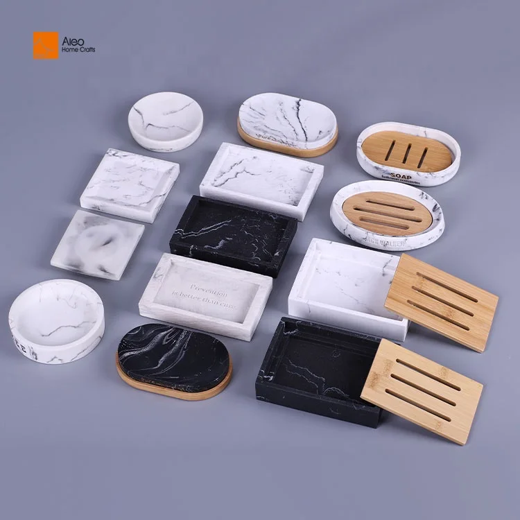 Natural Marble Resin Concrete Stone Effect Fancy Soap Dish China Suppliers Bathroom Tray Counter Top Shower Soap Dish Hotels