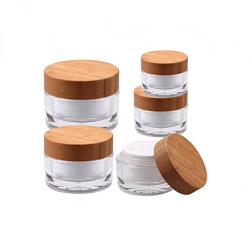 Black Round Ball Acrylic Cream Jar with bamboo lids