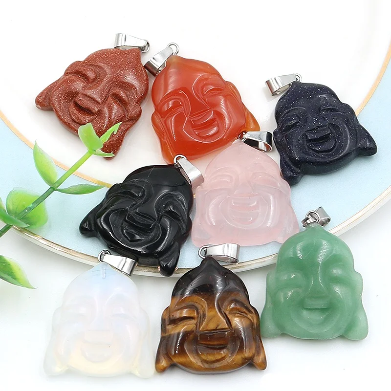 Natural chakra hand carved crystal Reiki healing happy buddha charm stone jade necklace pendant for boyfriend