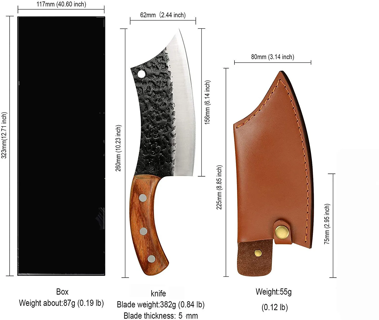 Hand Forged Meat Cleaver 6.3 Inch Kitchen serbian Chef Knife with Leather Sheath and Gift Box Outdoor Butcher Knife