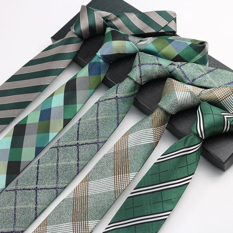 Latest products green cross necktie striped plaid checked tie polyester neckties