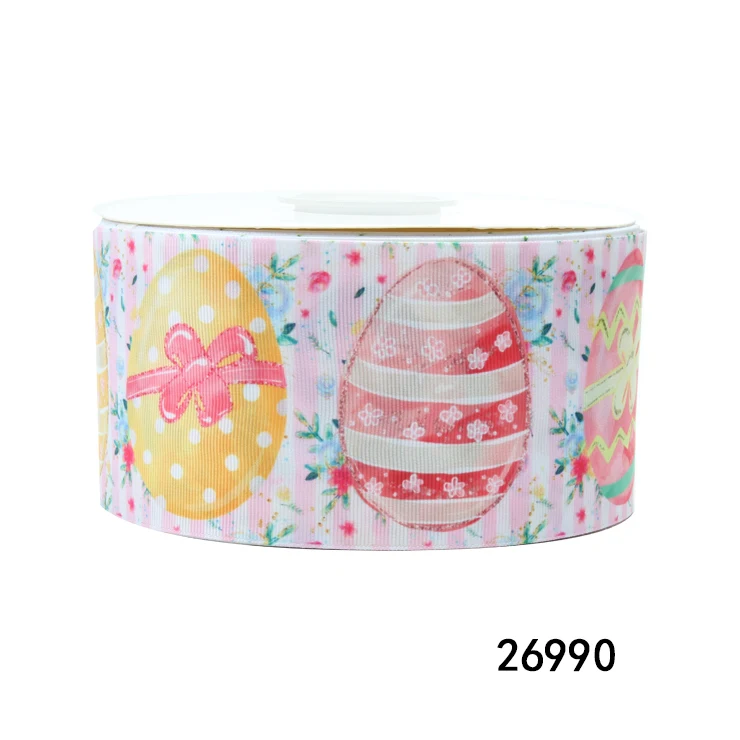 Custom 75mm Easter Ribbon Colorful Cartoon Pattern Plaid Print for Wreaths and Gift Decoration on Easter Day
