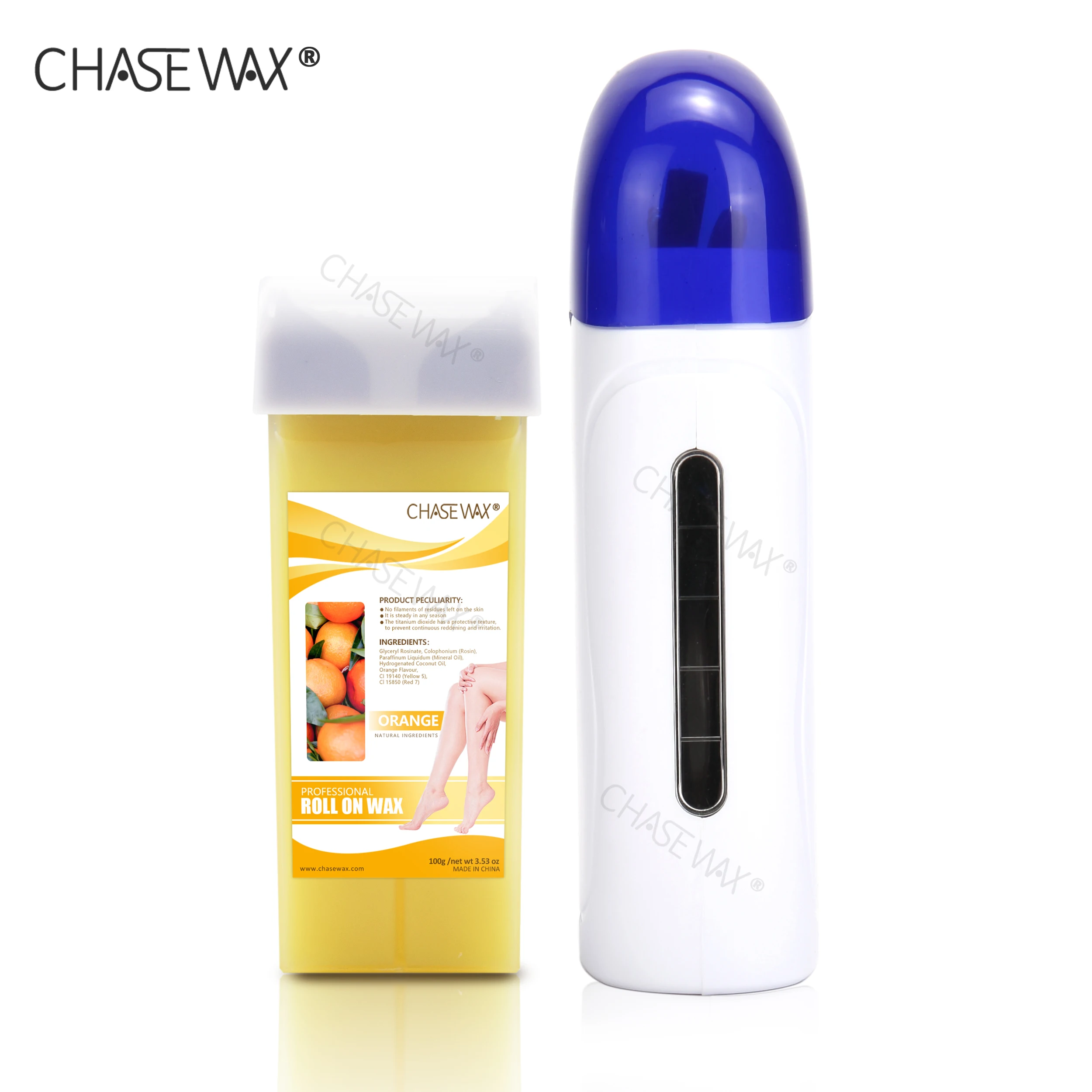 Private Label  Roll on Wax Hair Removal Wax Cartridge Depilatory Wax Roller for Dry Skin for Legs and Arms Orange 100g