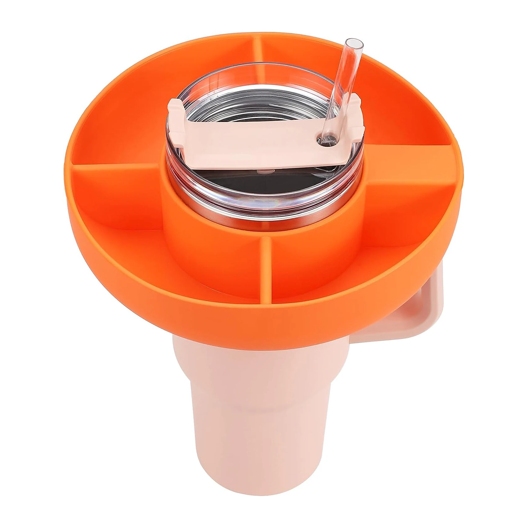 4 Compartment Reusable Silicone Snack Ring Bowl Tray  for Stanley Cup Tumbler Quencher Adventure 40oz  with Handle