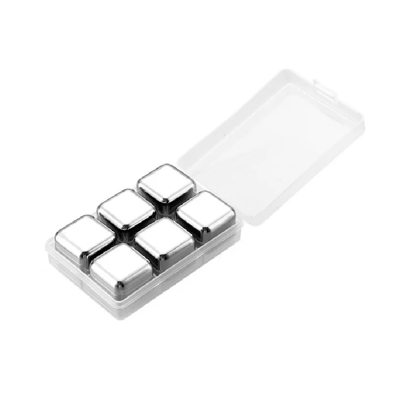 Wholesale 6PCS Metal Beer Stones for Wine With PP Box Stainless Steel Ice Cube