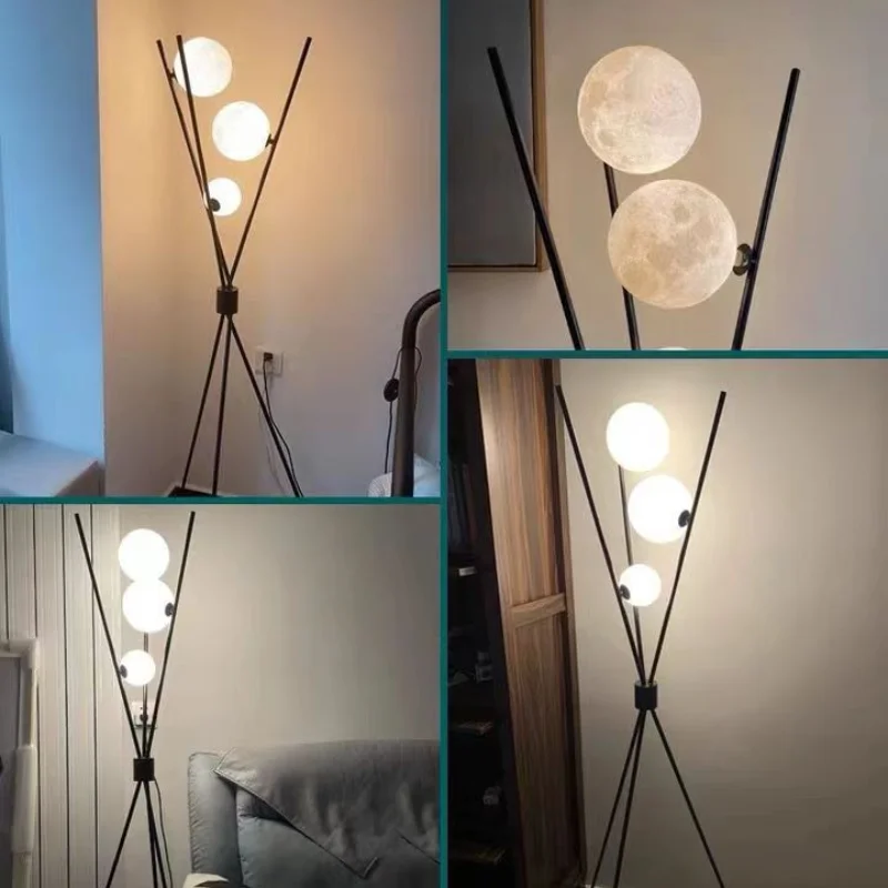Black Three Moon Standing Floor Light Nordic Floor Lamps for Living Room Decor Modern Minimalist Bedroom Sofa LED Floor Lights