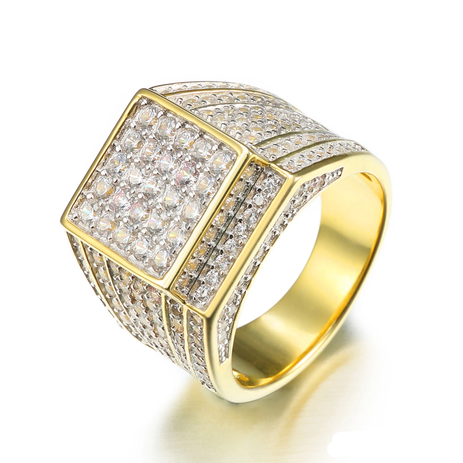 Jasen Jewelry Hip Hop Fashion Ring Iced Out Bling Pave Cubic Zirconia Silver Mens Rings