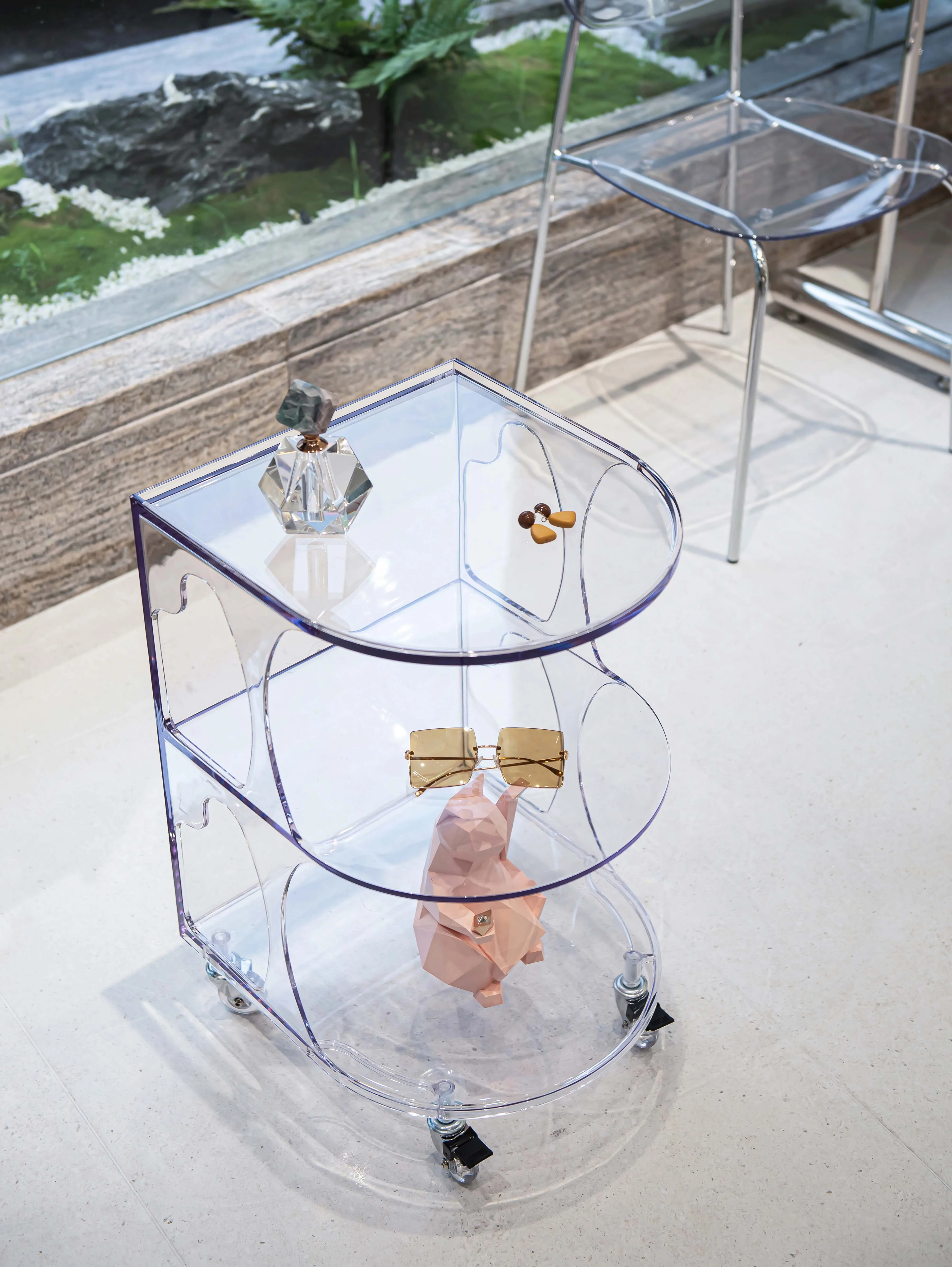 High quality personalized 2 layer simple PC plastic coffee side table end table coffee table modern for living room with wheel