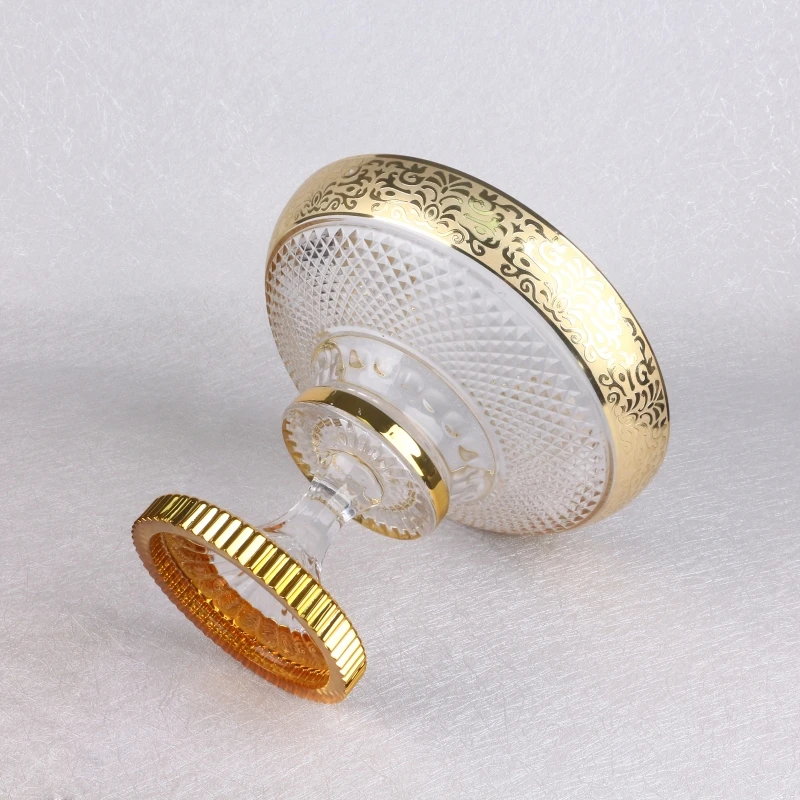 Small size golden footed glass bowl with bohemia design for home decoration