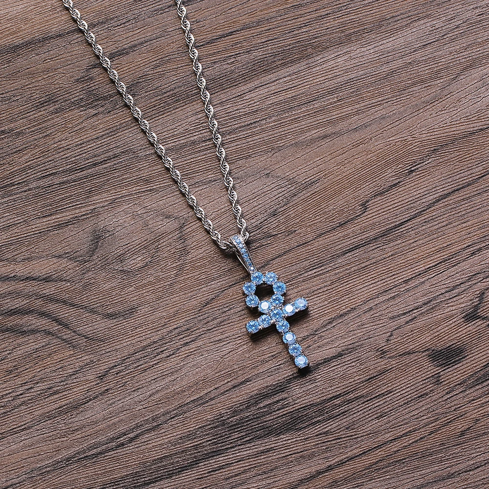 CN246 Hip Hop Anha Cross Pendant with rope chain Copper With CZ stones Necklace Jewelry for men and women
