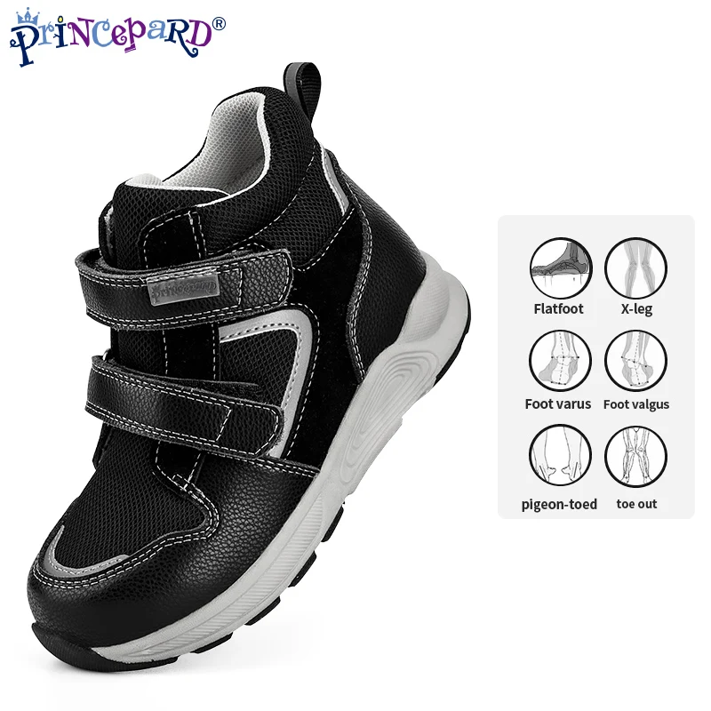 Новое поступление, оптовая продажа, детская корректирующая обувь Princepard, черная кожаная модная спортивная обувь, ортопедическая обувь для детей