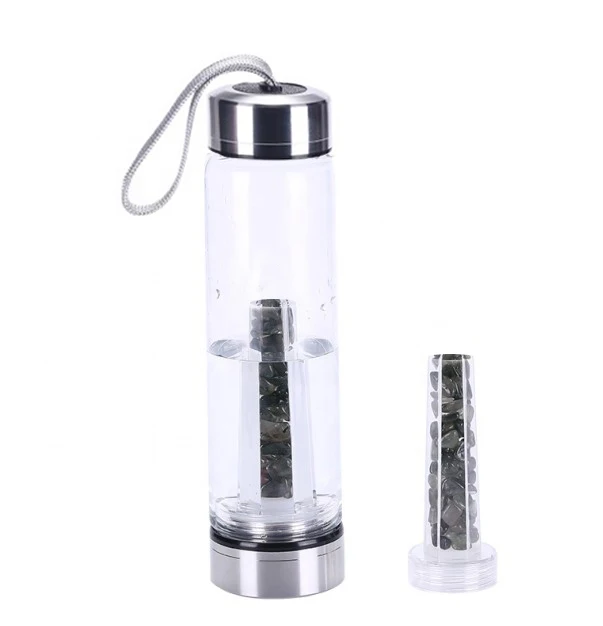 2019 Hot Custom Rose Quartz Gemstone Infused Glass Crystal Water Bottle