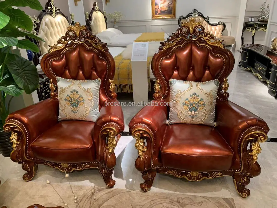 Europe Style Top Grain  Genuine Leather Furniture Sofa Set  Solid Wood Frame Living room Sofas  Set